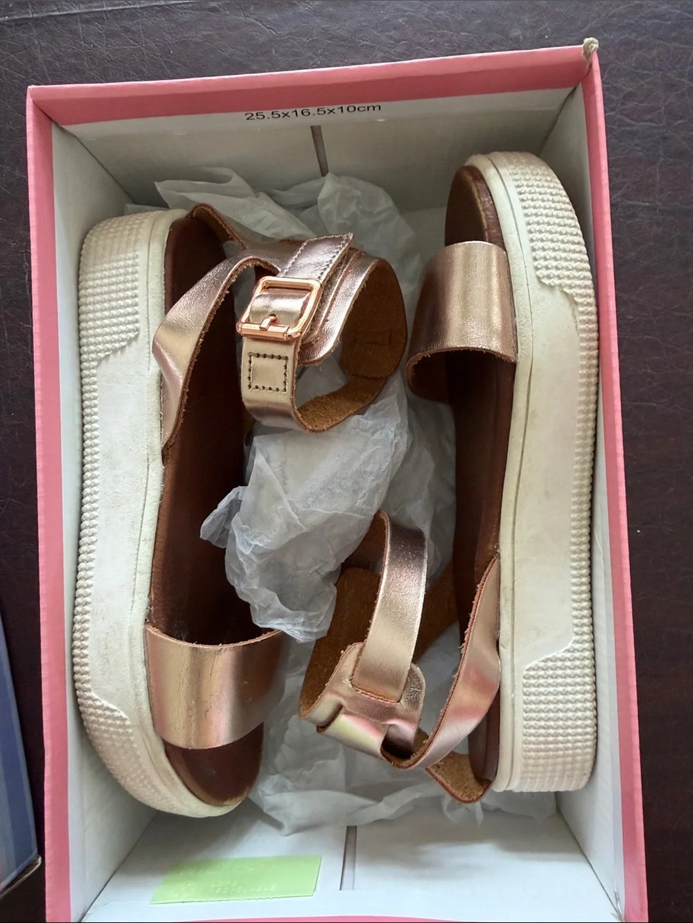 MIA Girls Metallic Rose Gold and Brown Ankle Strap Sandals Size 1